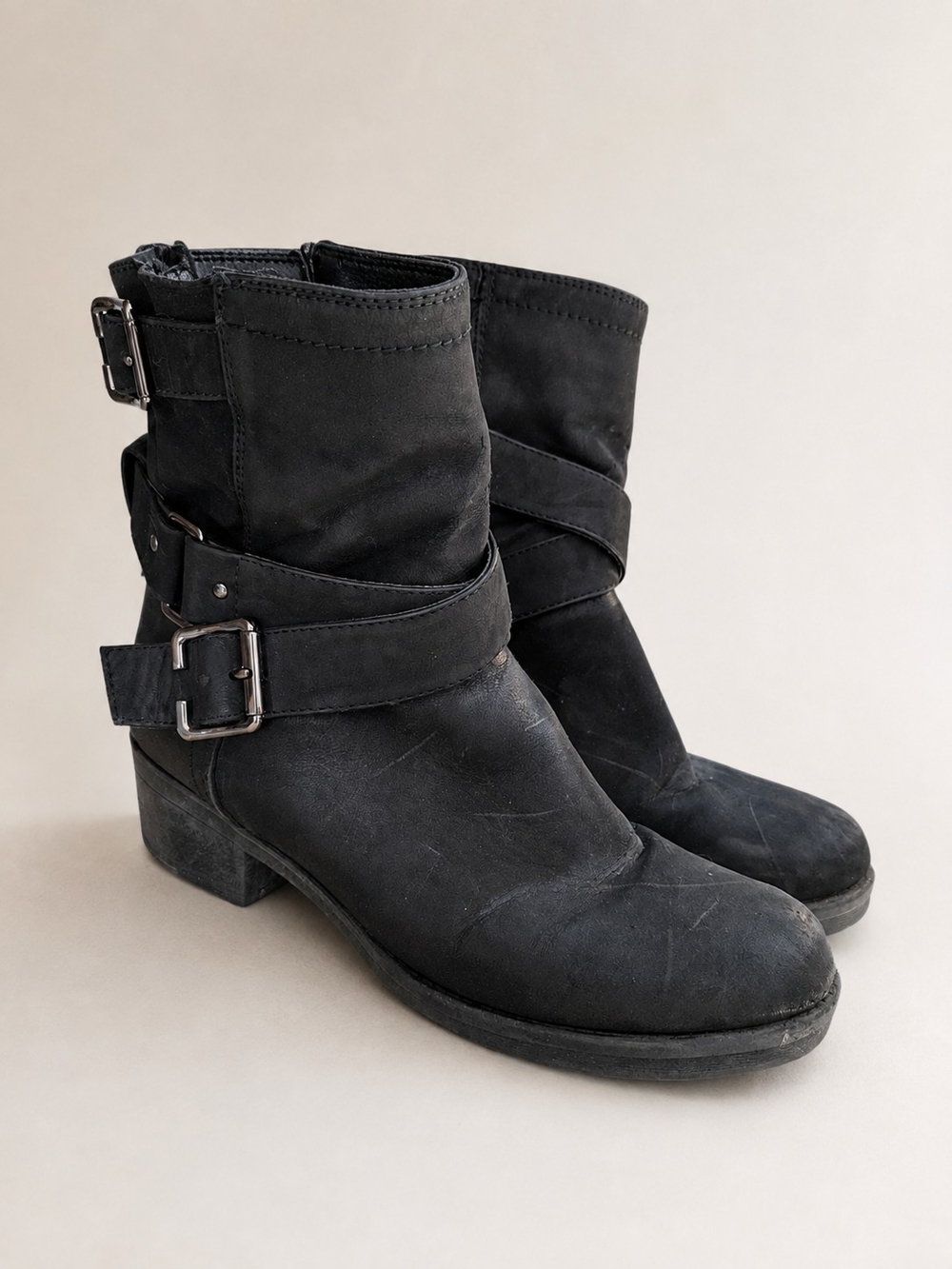Relativity RE-BARTON Black Moto Buckle Ankle Boots Size 8M